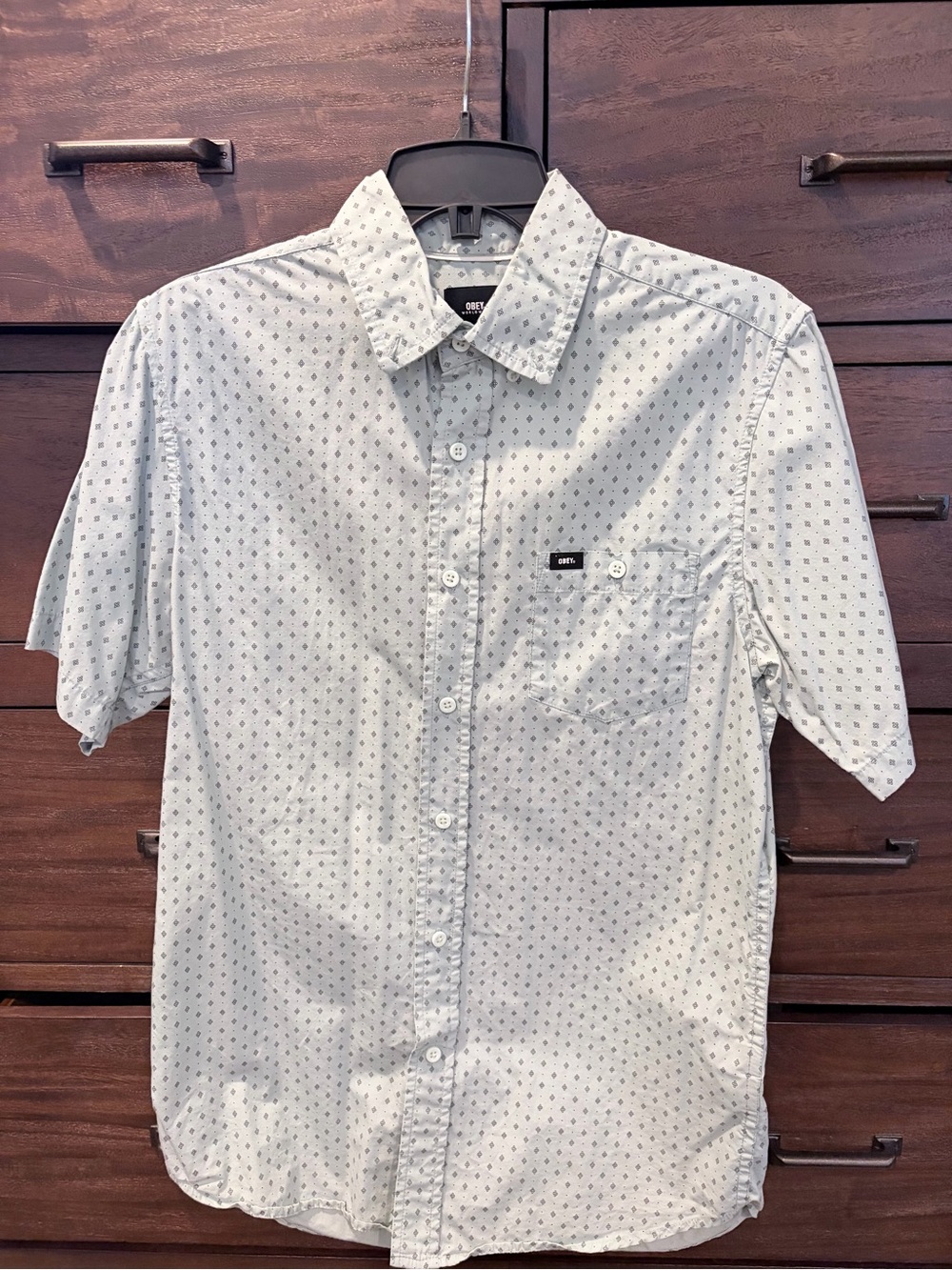 Obey Men's Light Blue Short-Sleeve Button-Up Shirt